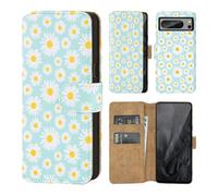 32nd Série Florale 3.0 - Étui Portefeuille en Cuir PU Design Coque pour Google Pixel 8 Pro, Housse avec Blocage RFID Fentes CB, Fermeture Magnétique et Fonction de Support - Marguerite Bleue