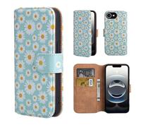 32nd Série Florale 3.0 - Étui Portefeuille en Cuir PU Design Coque pour iPhone 16e (2025), Housse avec Blocage RFID Fentes CB, Fermeture Magnétique et Fonction de Support - Marguerite Bleue