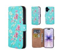 32nd Série Florale 3.0 - Étui Portefeuille en Cuir PU Design Coque pour iPhone 17 (6.3"), Housse avec Blocage RFID Fentes CB, Fermeture Magnétique et Fonction de Support - Printemps Bleu