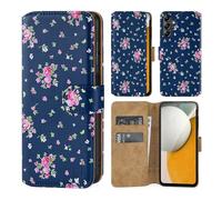 32nd Série Florale 3.0 - Étui Portefeuille en Cuir PU Design Coque pour Samsung Galaxy A15, Housse avec Blocage RFID Fentes CB, Fermeture Magnétique et Fonction de Support - Rose Retro Indigo