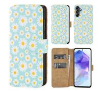 32nd Série Florale 3.0 - Étui Portefeuille en Cuir PU Design Coque pour Samsung Galaxy A55, Housse avec Blocage RFID Fentes CB, Fermeture Magnétique et Fonction de Support - Marguerite Bleue