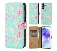 32nd Série Florale 3.0 - Étui Portefeuille en Cuir PU Design Coque pour Samsung Galaxy A55, Housse avec Blocage RFID Fentes CB, Fermeture Magnétique et Fonction de Support - Printemps Bleu