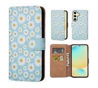 32nd Série Florale 3.0 - Étui Portefeuille en Cuir PU Design Coque pour Samsung Galaxy S24 FE, Housse avec Blocage RFID Fentes CB, Fermeture Magnétique et Fonction de Support - Marguerite Bleue