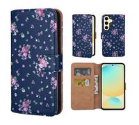 32nd Série Florale 3.0 - Étui Portefeuille en Cuir PU Design Coque pour Samsung Galaxy S24 FE, Housse avec Blocage RFID Fentes CB, Fermeture Magnétique et Fonction de Support - Rose Retro Indigo