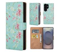 32nd Série Florale 3.0 - Étui Portefeuille en Cuir PU Design Coque pour Samsung Galaxy S25 Ultra, Housse avec Blocage RFID Fentes CB, Fermeture Magnétique et Fonction de Support - Printemps Bleu