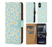 32nd Série Florale 3.0 - Étui Portefeuille en Cuir PU Design Coque pour Sony Xperia 10 VI (2024), Housse avec Blocage RFID Fentes CB, Fermeture Magnétique et Fonction de Support - Marguerite Bleue