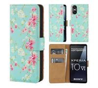 32nd Série Florale 3.0 - Étui Portefeuille en Cuir PU Design Coque pour Sony Xperia 10 VI (2024), Housse avec Blocage RFID Fentes CB, Fermeture Magnétique et Fonction de Support - Printemps Bleu
