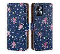 32nd Série Florale - Étui Portefeuille en Cuir PU Design Coque pour Motorola Moto G13 & Moto G23, Housse avec Blocage RFID Fentes CB, Fermeture Magnétique et Fonction de Support - Rose Retro Indigo