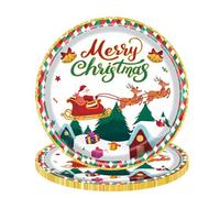 32PCS Assiette de Noël en papier Service de table de Noël en papier Assiettes de service jetables Assiettes à dessert en papier Set de table de Noël pour le Père Noël Assiette ronde de 7 pouces