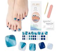 32Pcs Autocollants de Vernis à Ongles Pied, Bandes d'Ongles d'Orteil Effet Semi-Permanent Auto-adhésifs Toe Nail Art Stickers, Faux Ongles Pieds Autocollants pour Femmes Filles (Marbre Bleu)