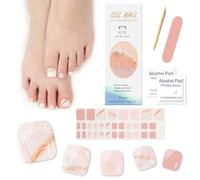 32Pcs Autocollants de Vernis à Ongles Pied, Bandes d'Ongles d'Orteil Effet Semi-Permanent Auto-adhésifs Toe Nail Art Stickers, Faux Ongles Pieds Autocollants pour Femmes Filles (Rose Français)
