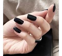 32Pcs Faux Ongle Carré Press on Nails Court Halloween Noël，Noir | Ongle à Coller Couverture Complète avec Colle pour Femme Fille