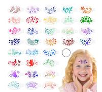 32pcs Ovale Pochoir de Peinture Faciale, Réutilisable Pochoir Peinture Corps Motif Creux avec Porte-Clés pour Enfants Adultes Maquillage d'Halloween Festivals Fêtes Loisirs Créatifs