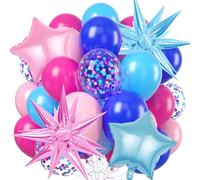 32PCS Rose et Bleu Ballons Kit, avec Ballons Colorés, Ballon Confettis, Star Balloons, Ballon Étoile, Rubans Rose et Bleu, pour Enfants Fête de Soirée à Thème/Anniversaire/Baby Shower
