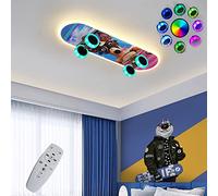 32W Skateboard Plafonnier Chambre d'Enfant, LED Dimmable avec Télécommande, Changement de Couleur RVB, Plafonnier Enfants pour Garçon/Fille Chambre Décoration, 3000K-6500K, Cadeau pour Skateboarders,A