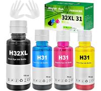 32XL 31 Encre Compatible avec HP 32XL 31 Bouteille d'encre Multipack pour Smart Tank 5105 7005 7006 7305 7306 7605; Smart Tank Plus 315 319 455 515 (4 Pack Noir/Cyan/Magenta/Jaune)