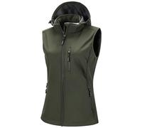 33,000ft Gilet softshell pour femme avec capuche amovible en polaire, sans manches, imperméable, coupe-vent, avec 5 poches, pour l'équitation, la course, la randonnée, vert olive, 3XL
