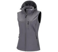 33,000ft Gilet softshell pour femme avec capuche amovible en polaire, sans manches, imperméable, coupe-vent, avec 5 poches, pour l'équitation, la course, la randonnée, gris clair, S