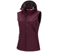 33,000ft Gilet softshell pour femme avec capuche amovible en polaire, sans manches, imperméable, coupe-vent, avec 5 poches, pour l'équitation, la course, la randonnée, Bordeaux., XXL