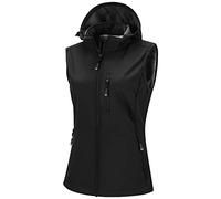 33,000ft Gilet softshell pour femme avec capuche amovible en polaire, sans manches, imperméable, coupe-vent, avec 5 poches, pour l'équitation, la course, la randonnée, Noir , L