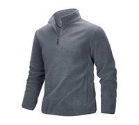 33,000ft Pull en polaire à demi-fermeture éclair pour homme avec 2 poches en micropolaire, sweat-shirt en polaire pour l'extérieur, veste en tricot, gris foncé, L