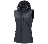 33,000ft Veste softshell pour femme avec capuche amovible doublée en polaire sans manches, veste de sport imperméable et coupe-vent avec 5 poches pour l'équitation, la course, la randonnée, gris foncé