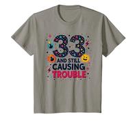 33 and Still Causing Trouble Cadeau d'anniversaire Humour T-Shirt, Enfant, Ardoise, 3 Ans