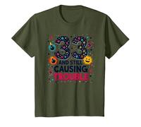 33 and Still Causing Trouble Cadeau d'anniversaire Humour T-Shirt, Enfant, Olive, 3 Ans