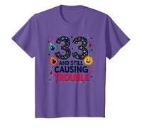 33 and Still Causing Trouble Cadeau d'anniversaire Humour T-Shirt, Enfant, Violet chiné, 3 Ans