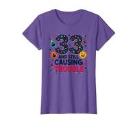 33 and Still Causing Trouble Cadeau d'anniversaire Humour T-Shirt, Femme, Violet chiné, S