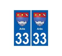 33 Arès blason ville autocollant plaque stickers- Angles : droits- Couleur de fond : bleu