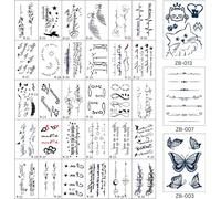 33 Feuilles Tatouage Ephemere Pour Homme, Femme Et Fille Imperméables, Kit Tatouage, Tatouage Temporaire Papillon, Tatoo Temporaire Décoration Fête(Set02)