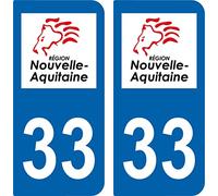 33 Nouvelle Aquitaine Logo département région Autocollant Plaque immatriculation Auto Voiture Sticker, Couleur : Bleu, Angle : Arrondi