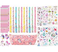 33 Pcs Licorne Fille Cadeau 6 7 8 9 10 11 12 Ans Papeterie Comprend Trousse Stylos Autocollants Cadeau Anniversaire Enfants Filles (Rose)