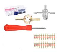 33 Pcs Noyau de Valve de Pneu Kit, 20 Pcs Obus de Valve Amovible Cuivre Universel Voiture & Vélo, 10 Pcs Bouchon de Valve, Valve Core Remover, 4-1 Demonte Valve Pneu Outil, Kit D'outils De Réparation