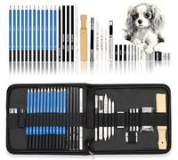 33 Pcs Professional Art ¿ Kit De Crayons De Dessin Et Croquis Dans Zippée Étui De Transport ¿ Art Supplies Y Compris Dessin Et Fusain, Crayon, Gomme, Charbon De Bois Bâton ¿ Noir