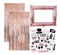 33 Pièces Accessoire Photobooth Anniversaire Photobooth avec 30 Accessoires Photo 2 Rideaux à Paillettes Et Un Cadre Photo Gonflable pour Les Décorations d'anniversaire De Fête des Mères Et De Fêtes