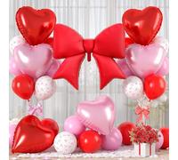 33 Pièces Ballons Rouges avec Nœud et Cœurs, Décoration Anniversaire Fille, Ballons Cœur et Nœud pour Baby Shower, Mariage, Saint-Valentin, Décoration de Fête