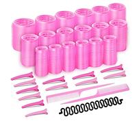 33 pièces Bigoudis Rouleaux Cheveux Gros Set Hair Rollers Large Roses Magiques Velcro Bigoudis pour Cheveux Longs Moyens 44 mm 36 mm 25 mm avec 12 Clips 2 Peignes et Outil de Tressage Cheveux
