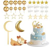 33 Pièces Deco Gateau Bebe Decoration,Cake Topper Lune Étoiles Nuages avec Faon, Décoration de Gâteau pour Bébé, Décoration Gateau Anniversaire Garçon Fille, Décorations de Fête Prénatale