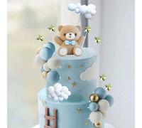 33 pièces Décorations de gâteau d'ours bleu - Décorations de gâteau d'ours avec motifs d'étoiles et de nuages, convient pour la décoration de fête d'anniversaire rose,bleuAnimal,PlantesPolychlorures d