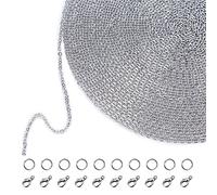 33 Pieds Bricolage Chaîne de Colliers en Acier Inoxydable avec 20 Boucles de Homard et 30 Anneaux de Saut pour la Fabrication de Bijoux (1.5 mm)