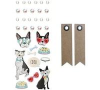33 stickers 3D Chien à lunettes + 20 étiquettes kraft Fanion Multicolore G