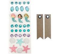 33 stickers 3D Mer + 20 étiquettes kraft Fanion Multicolore G