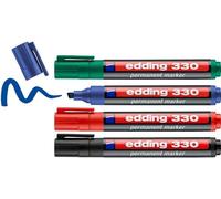 330 Marqueur Permanent-Noir,Rouge,Bleu,Vert-4 Stylos-Pointe Biseautée 1-5 Mm-Sèche Vite,Résiste À L'eau Et Aux Frottements-Pour Carton,Plastique,Bois,Métal,Verre.[Y142]