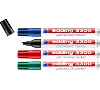 3300 Marqueur Permanent - Noir, Rouge, Bleu, Vert - 4 Stylos - Pointe Biseautée 1-5 Mm - Sèche Vite - Résiste À L'eau Et À L'essuyage - Pour Carton, Plastique, Bois, Métal - Marqueur Universel
