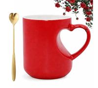 330ml Heart-Shaped Color Changing Magic Ceramic Mug, Heat Sensitive Magic Color Changing Coffee Mug with Red Heart Design, Valentine Themed Shaped Handle Ceramic Coffee Cup Gift for Couples (Red)