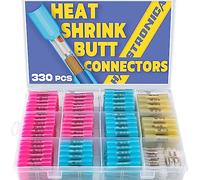 330PCS Haisstronica Connecteurs bout à bout thermorétractables - Kit de connecteurs de fils à sertir électriques étanches de qualité marine - Cuivre rouge étamé isolé (4 couleurs/4 tailles)