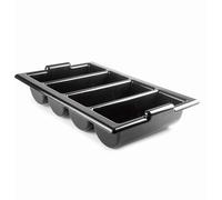 33121 - Range-Couverts Gn, Contient 4 Compartiments Pour Ustensiles De Cuisine, Récipient En Polypropylène, 52,5 X 32 X 9,5 Cm, Noir.