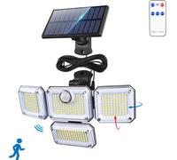 333 Led Lampes Solaires Avec Détecteur de Mouvement 270° 4 têtes Lampes Solaires de Jardin avec 5m de Câble Télécommande Pour Extérieur Appliques Solaires Lampes de Jardin, Blanches